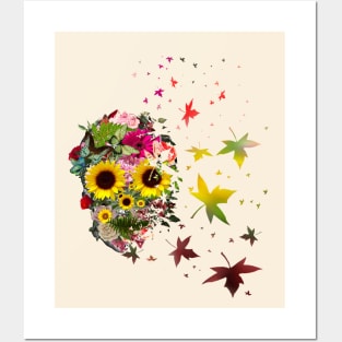 Floral Skull with sunflowers, roses and butterblies, watercolor,colorfull nature floral Posters and Art